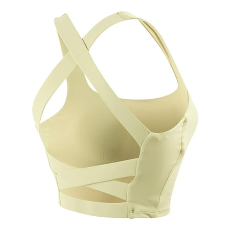 Bigersell Sports Bras for Women Summer Sleeveless Crop Tank Tops Built in Bra Backless Seamless Wireless Bra No Underwire Wire-Free Pullover Bra Padded Yoga Bras Yellow L