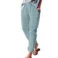 thumbnail image 4 of XDIAHBPL Plus Size Pants Womens Pants Solid Linen Trouser Casual Baggy Elastic Waist Wide Leg Pant, 4 of 7