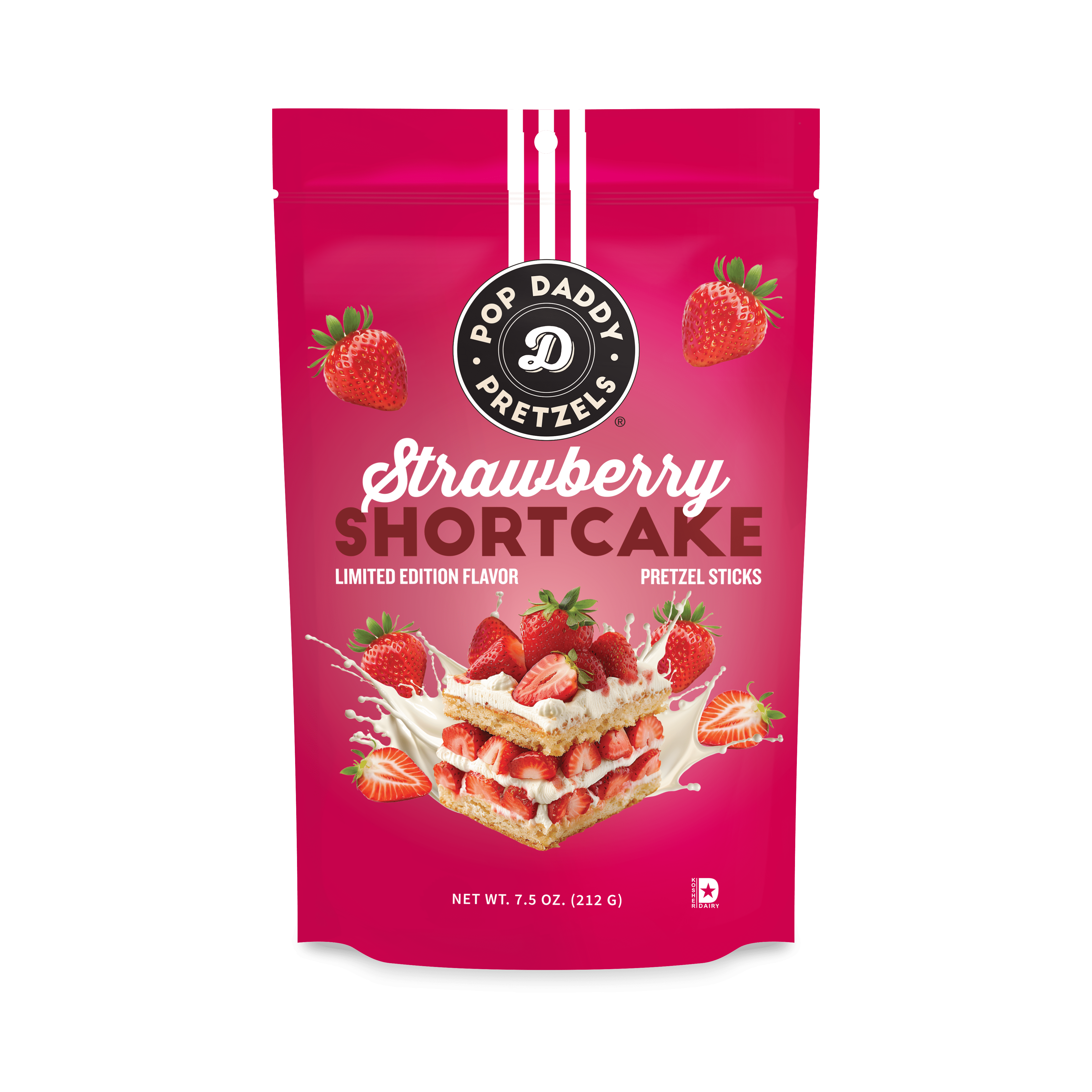 (4 pack) Pop Daddy Strawberry Shortcake Pretzel Sticks 7.5 oz - Family Owned, Contains Milk, Soy & Wheat