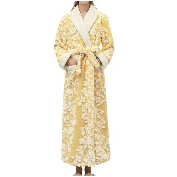 Tnhcen Women's Autumn Winter Double Layer Thickened Arctic Fleece Long Sleeve Plus Size Jacquard Print Sleep Robe - Loose Fit Loungewear for Cozy Home Wear (M-3XL)