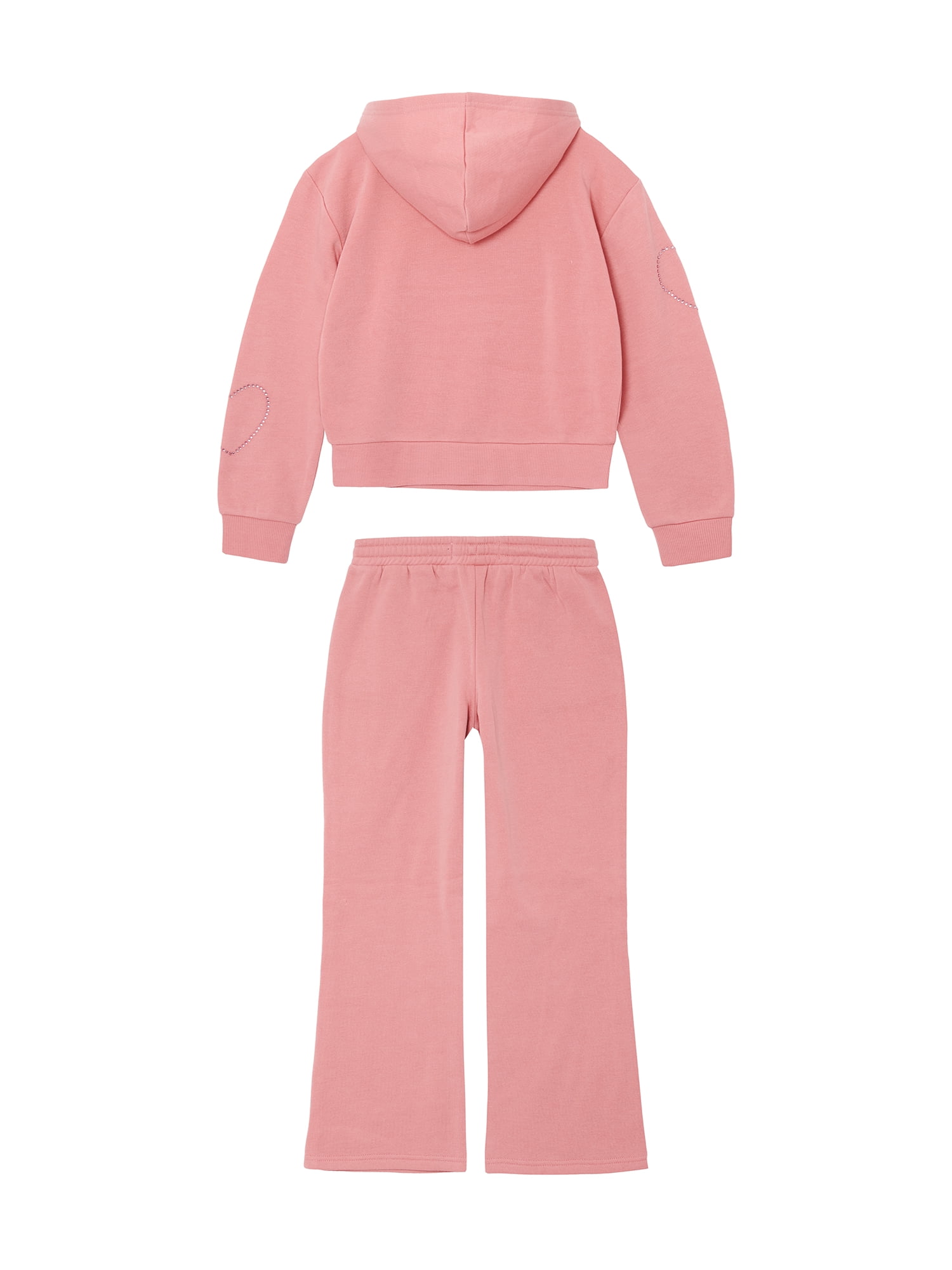 Planet Gold Girls' Rhinestone Heart Embellished Fleece Hoodie and Pant, 2-Piece Set, Sizes 4-18