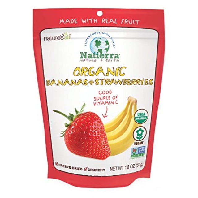 NATIERRA Nature's All Foods Organic Freeze-Dried Bananas and Strawberries | Non-GMO & Vegan | 1.8 Ounce