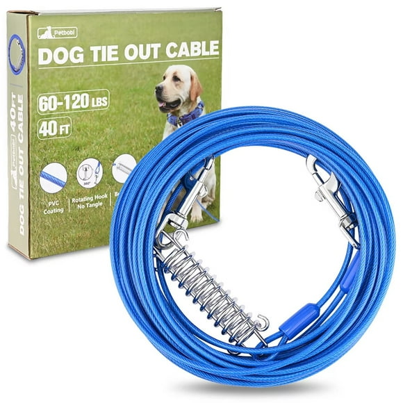 Petbobi Dog Tie Out Cable 40ft Chewproof 360-Degree Swivel Hooks No Tangle for Outdoor Yard Camping Lead for Dog up to 120lbs