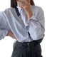 thumbnail image 2 of Bienvenido Blusa frontal con botones a rayas Bolsillo delantero Manga larga Cuello vuelto Blusa informal Camisa Blusa informal a rayas L, 2 of 8