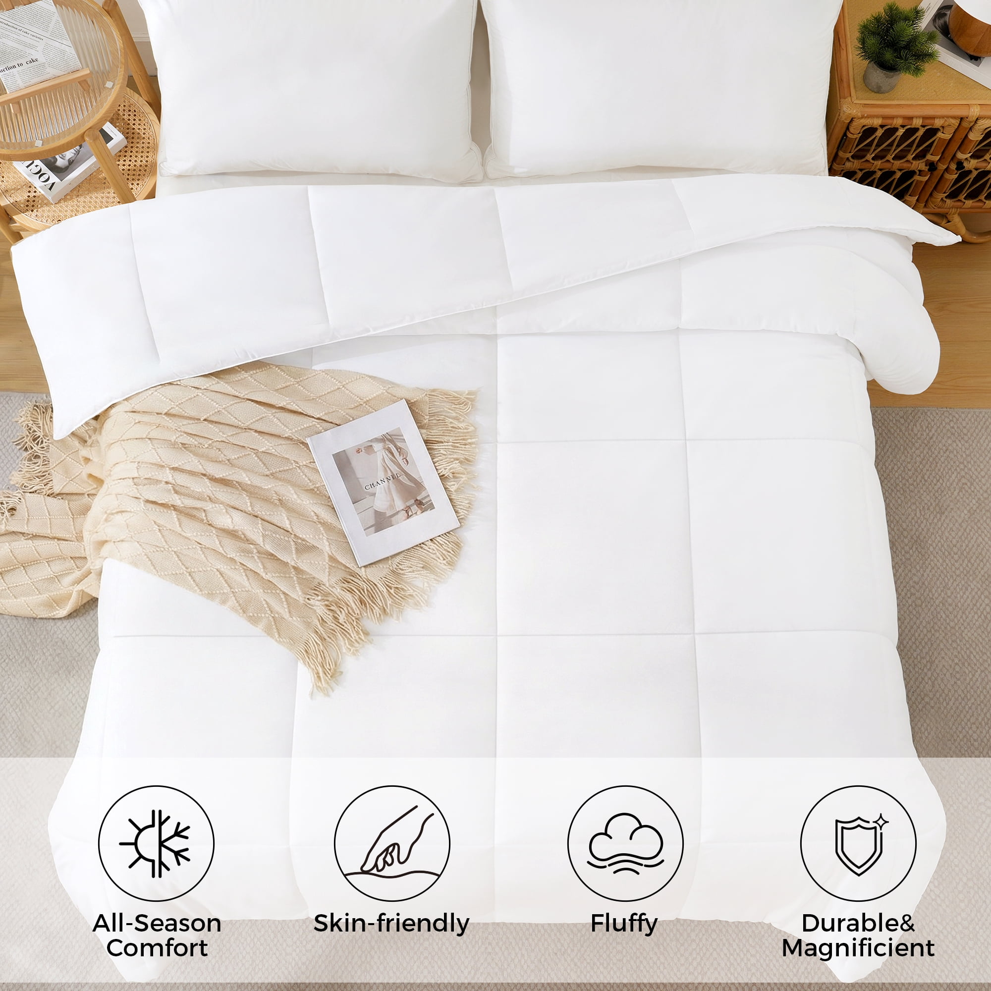 YEPCLUB Comforters Oversized King size, Duvet Insert, All Season Duvet, White Down Alternative Hotel Comforter, Lightweight Quilt with Corner Tabs, Machine Washable (White, 116x98 Inches)