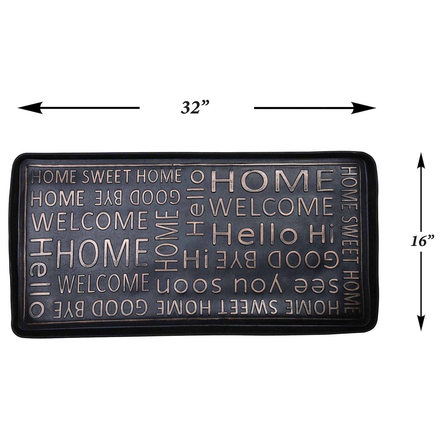 ART & ARTIFACT Rubber Boot Tray Wet Shoe Tray for Entryway Indoor Outdoor Snow Boot Mat Extra Large Shoe Tray 32" x 16", Black, Hello Goodbye