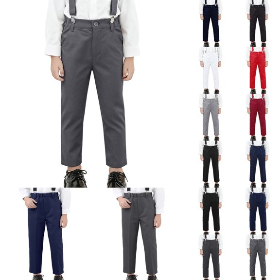 VeFlora School Uniform Dressy Pants for Boys, Straight Leg Dressy Overalls with Pockets for Teens, Dressy Pants For School Formal Occasions, Back to Shool Cloths(Dark Gray/6-7 Years)