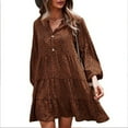 thumbnail image 3 of Herrnalise Women’s Dresses Summer 2024 Casual Loose Buttons Leopard Print Lantern Sleeve Printing Long Sleeve V-Neck Dress S-XL, 3 of 8