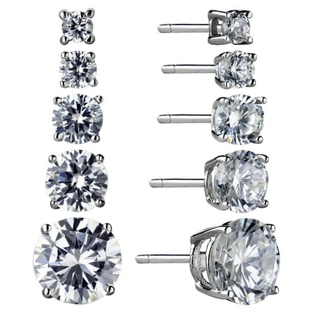 Brilliance Fine Jewelry Women's Simulated Diamond 5 Pair Round Earrings in Sterling Silver