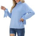 thumbnail image 1 of Suéter de cuello alto de punto para mujer, jersey informal holgado con cordones de manga larga y farol a la moda para otoño e invierno, azul S, 1 of 6