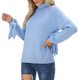thumbnail image 1 of Suéter de cuello alto de punto para mujer, Jersey informal holgado con cordones de manga larga y farol a la moda para otoño e invierno, azul L, 1 of 6