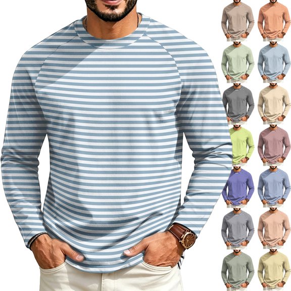 GrmtClth Mens T-Shirts Classic Striped Raglan Sleeve Crewneck Pullover Multi Color Casual Outdoor Walking Tops Light Blue 3XL