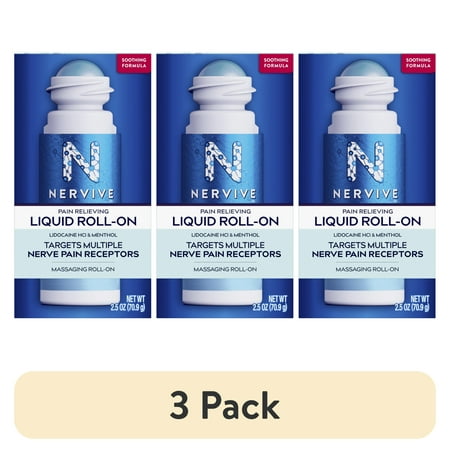(3 pack) Nervive Nerve Care, Pain Relieving Roll On, Topical Pain Relief for Nerve Pain with Lidocaine and Menthol, 2.5 oz