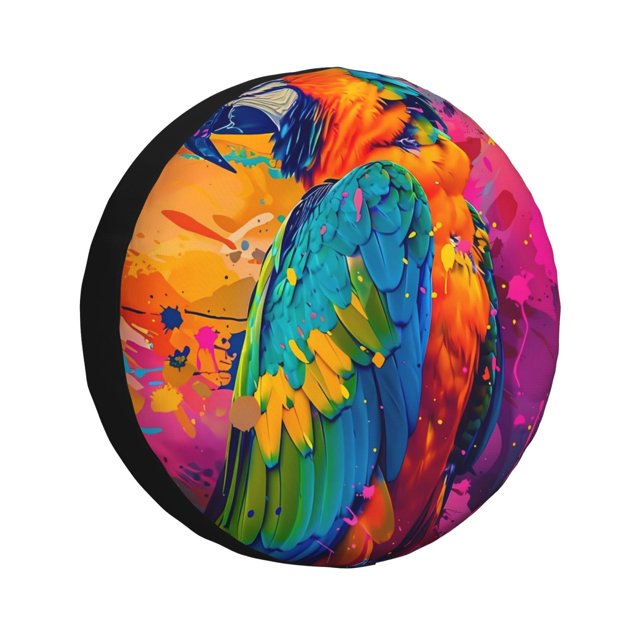 Fotbe Vibrant Parrot Splash Art Funda de Llanta de Repuesto con Estampado, Engrosada, Ajuste Universal para Jeep, Remolque, RV, SUV, Camión-15 inch