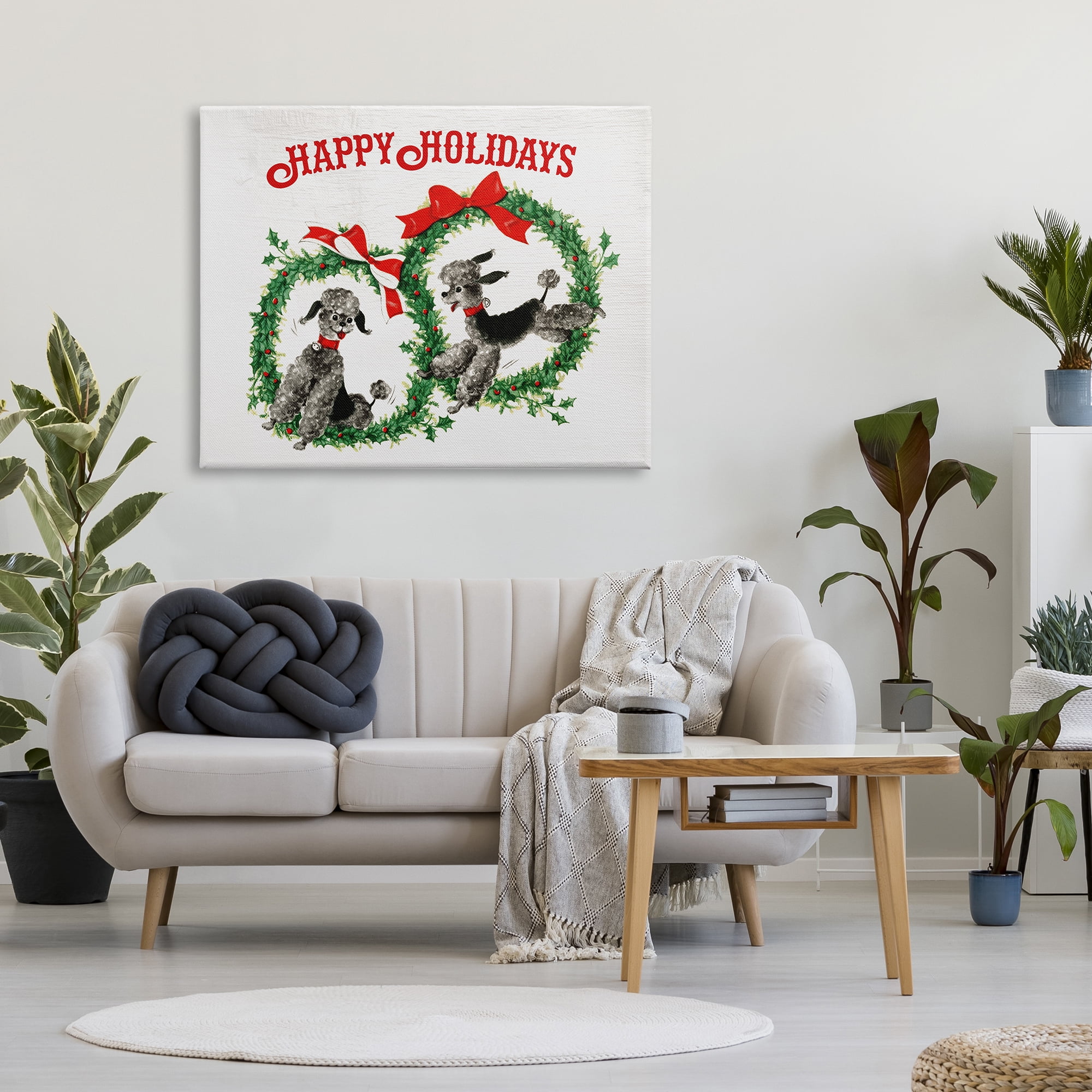 Stupell Industries Happy Holidays Saying Festive Toy Poodle Wreaths Animals & Insects Painting Gallery Wrapped Canvas Print Wall Art, 36 x 48