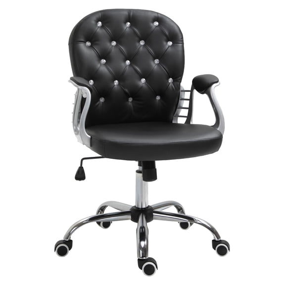 Black Office Chair - Vanity Tufted Desk Chair Adjustable Swivel Task Chair with Wheels