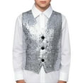 thumbnail image 4 of Teen Girls Boys Sequin Vest Shiny Dance Vest Sleeveless V Neckline Silver Vest Hop Jazz Modern Dance Jazz Dance Stage Performance 11-12 Years, 4 of 4