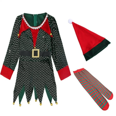 

YWDJ 2-9Years Christmas Outfit Sets for Girls Toddler Kids Fashion Cute Sequins Stripe Pantyhose Suit Black 5-6Years