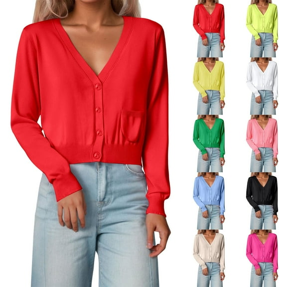 Gyexs Womens 2025 Summer Cropped Cardigan Fashion Knit Long Sleeve V Neck Business Casual Sweater (Light Green, Size XL)