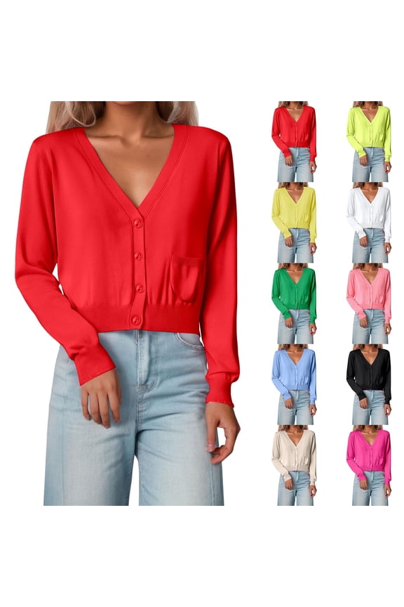 Womens 2025 Summer Cropped Cardigan Fashion Knit Long Sleeve V Neck Business Casual Sweater (Light Green, Size XL)