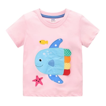 

Children s Shortsleeve T-shirts for Toddler Girls Tees Fashion Cartoon Cute Cool Fish and Star Printing Baby Cotton T-shirts 12M-8T