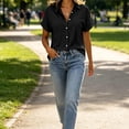 thumbnail image 5 of Enjoytime Button Down Shirts for Women Collared Short Sleeve Work Shirts Solid Color Dressy Business Casual Tops, 5 of 6