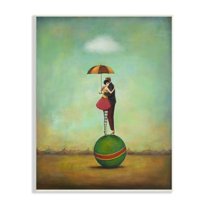 Stupell Industries Surreal People & Umbrella Balancing Green Striped Ball Wood Wall Art, 13 x 19, Design by Duy Huynh