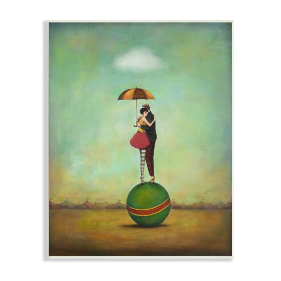 Stupell Industries Surreal People & Umbrella Balancing Green Striped Ball Wood Wall Art, 13 x 19, Design by Duy Huynh