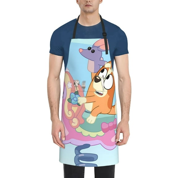 Kowoue Bluey Pattern Waterproof Cooking Apron with Pockets – Durable, Adjustable, and Stylish Kitchen Apron for Cooking, Painting, and Home Use