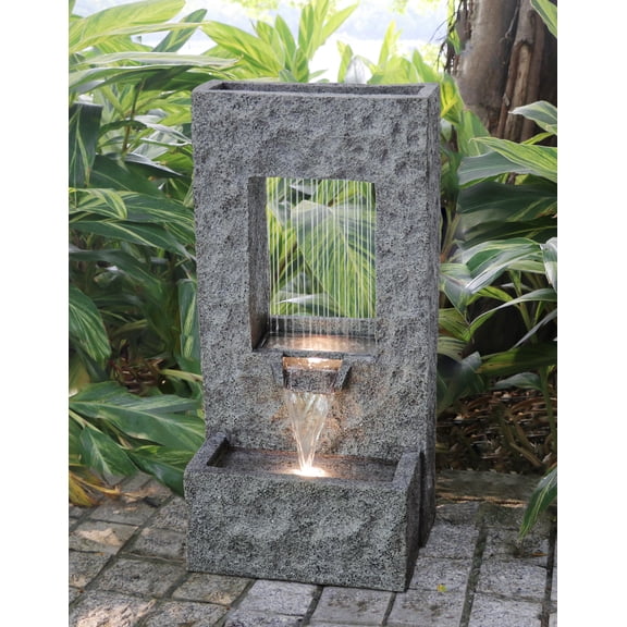 32" H Rectangular Waterfall Fountain with Warm White LEDS