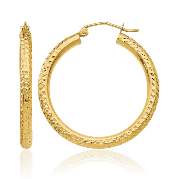 10K Solid Yellow Gold 3mm Round Medium Hoop Earrings