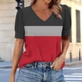 thumbnail image 2 of Turilly Women's Puff Sleeve Color Block Top Fashion Ladies V-Neck Button Detail Summer T-Shirt, 2 of 6