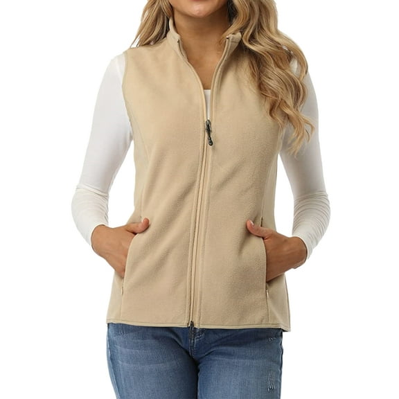 Women'S Fleece Vest Soft Sleeveless Classic Fit with Zip Up Pockets Khaki XL
