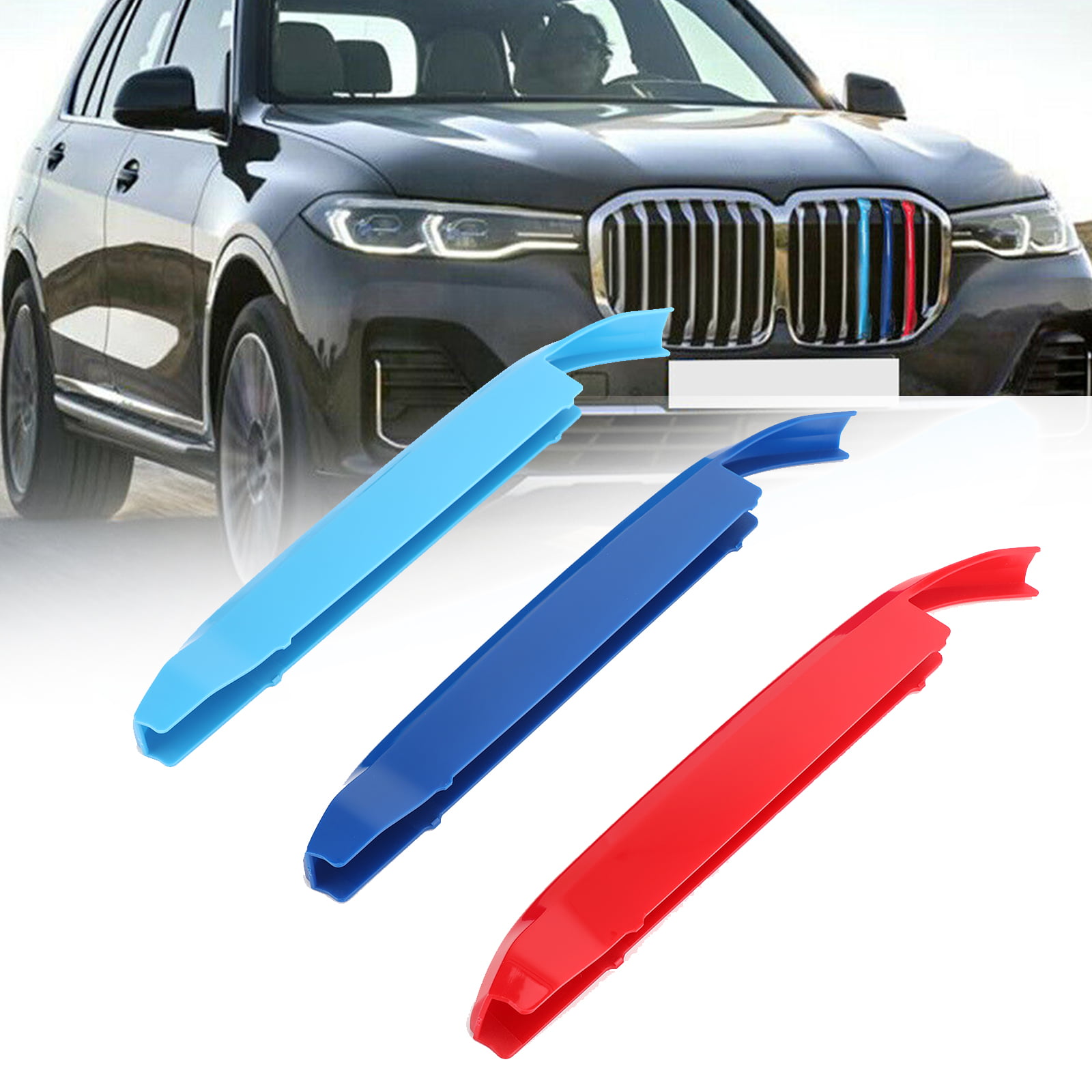 Solid Blue M-Color Front Grille Cover Insert Trim Decal 3pcs Fit for BMW Parts
