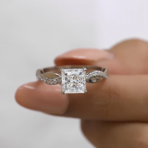 JEWELEGANT 2 Ct Princess Moissanite Diamond Twisted Shank Engagement Ring for Women