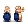 thumbnail image 4 of 925 Sterling Silver Rose Vermeil 8x6mm Oval Shape Blue Sapphire Solitaire Women Stud Valentines Day Gifts Earrings, 4 of 4
