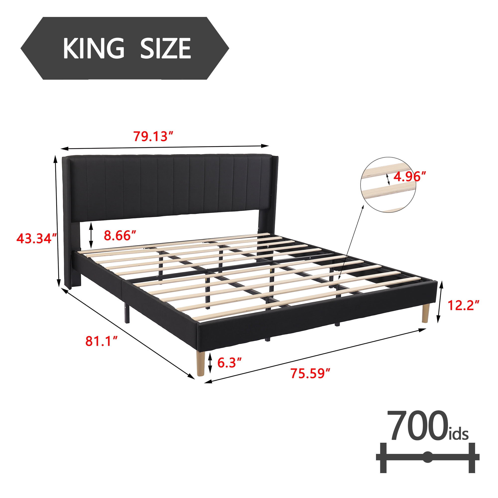 alazyhome King Size Upholstered Platform Bed Frame, Easy Assemble, Black