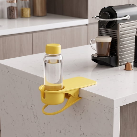 Universal Large Desk Cup Holder Clamp on, Heavy Duty Plastic Drink Holder Work for Table, Porch Swing, Patio Chair, Clip On Anti-Spill Bottle Holder for Most Cup, Bottle, Can, Tumbler