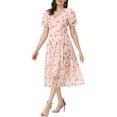thumbnail image 2 of INSPIRE CHIC Women's Floral Print Dress Short Sleeve Cinched Waist Long Dresses, 2 of 5