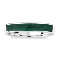 Rectangular Bar Green Malachite Inlay Sterling Silver Ring-11