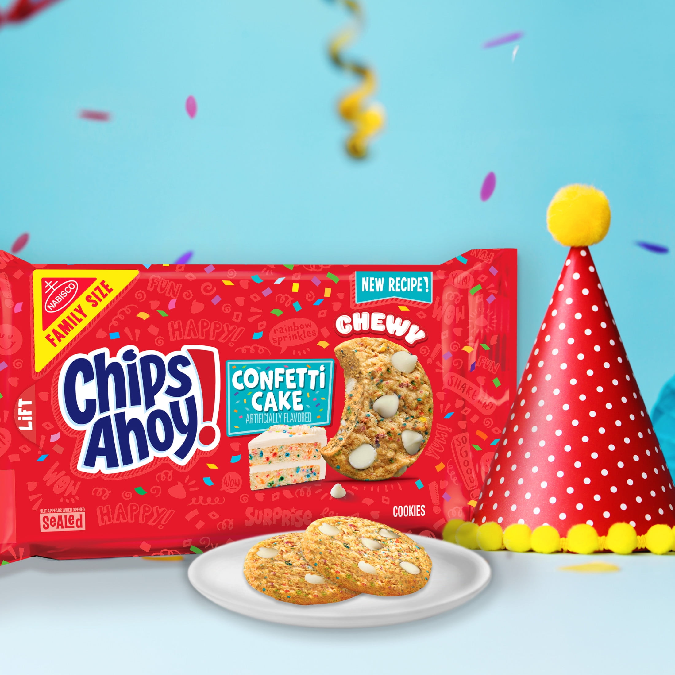 (3 pack) CHIPS AHOY! Chewy Confetti Cake Cookies with Rainbow Sprinkles, Family Size, 14.38 oz