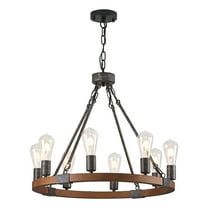 Farmhouse Wagon Wheel Chandelier 23.6" Black Rustic Light Fixtures 8-Light Wood Round Chandelier for Dining Room Kitchen Entryway Foyer