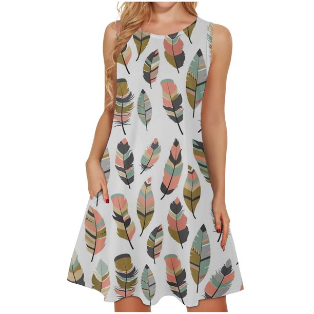 Mujeres verano casual sin mangas cuello redondo gradiente impreso bolsillo manga vestidos vestido suelto OAVQHLG3B Store lin121212