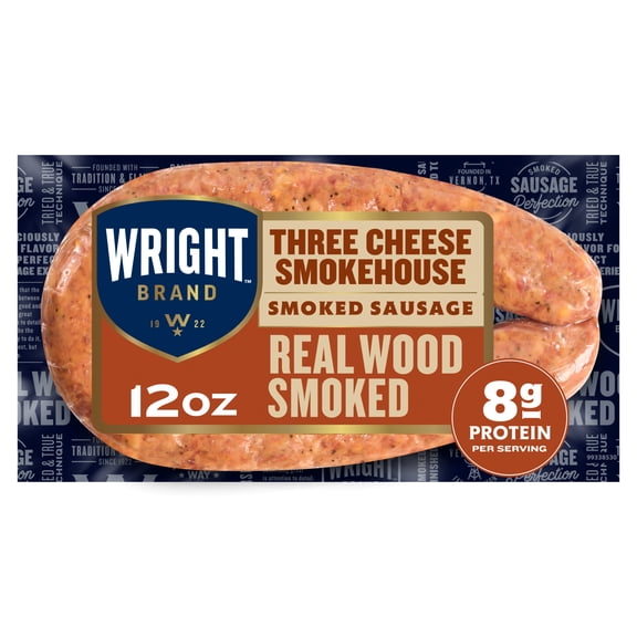 Wright Brand Real Wood Smoked Three Cheese Smokehouse Sausage Rope, Fully Cooked, 12 oz, Refrigerated