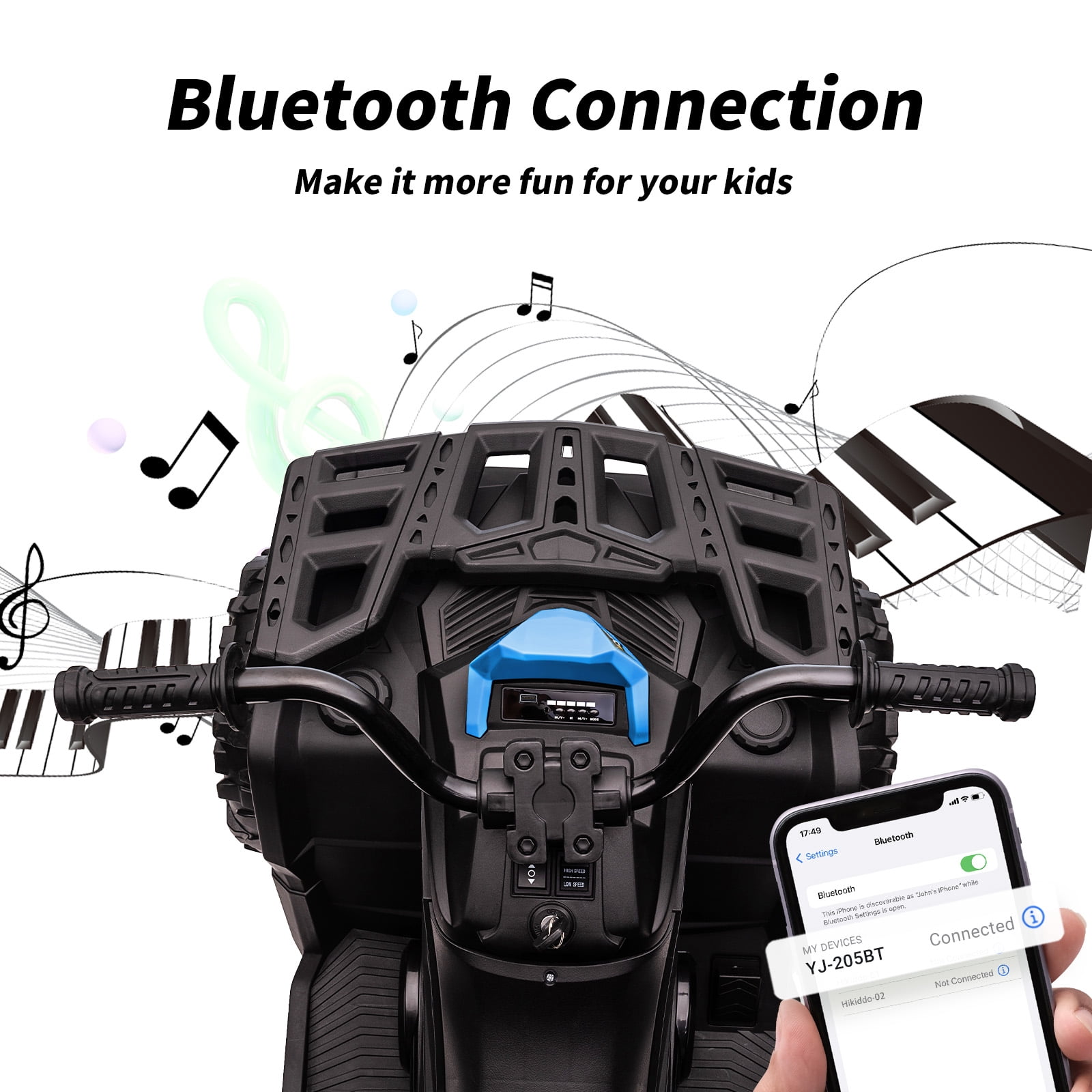Hikiddo 24V Kids ATV 4 Wheeler, 2-Seater Powered Ride on ATV Toy for Big Kids w/ Bluetooth, 400W Motor - Blue