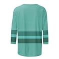 thumbnail image 4 of Économies d'Été en Liquidation! Blouses d'Été pour Femmes Fatuov Décontractées Grandes Tailles Col Rond Manches 3/4 T-Shirts Graphiques Rayés Verts, 4 of 5