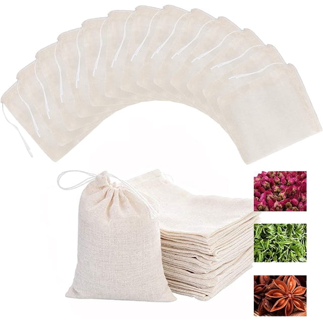 Reusable Sachet Drawstring Packing Bags Cheesecloth Cold Brew Coffee Bags 4X6Inch 50 Pcs for Spices,Tea filter,dried herbs,cooking,soup,odds and ends Tare Weight Saver Wrap Cotton Bag (Beige - 50Pcs)