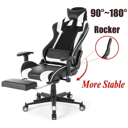 Gaming Chair Racing Style High-Back Office Swivel Chair 90°-180° Reclining Ergonomic Chair with Footrest, Lumbar Support &