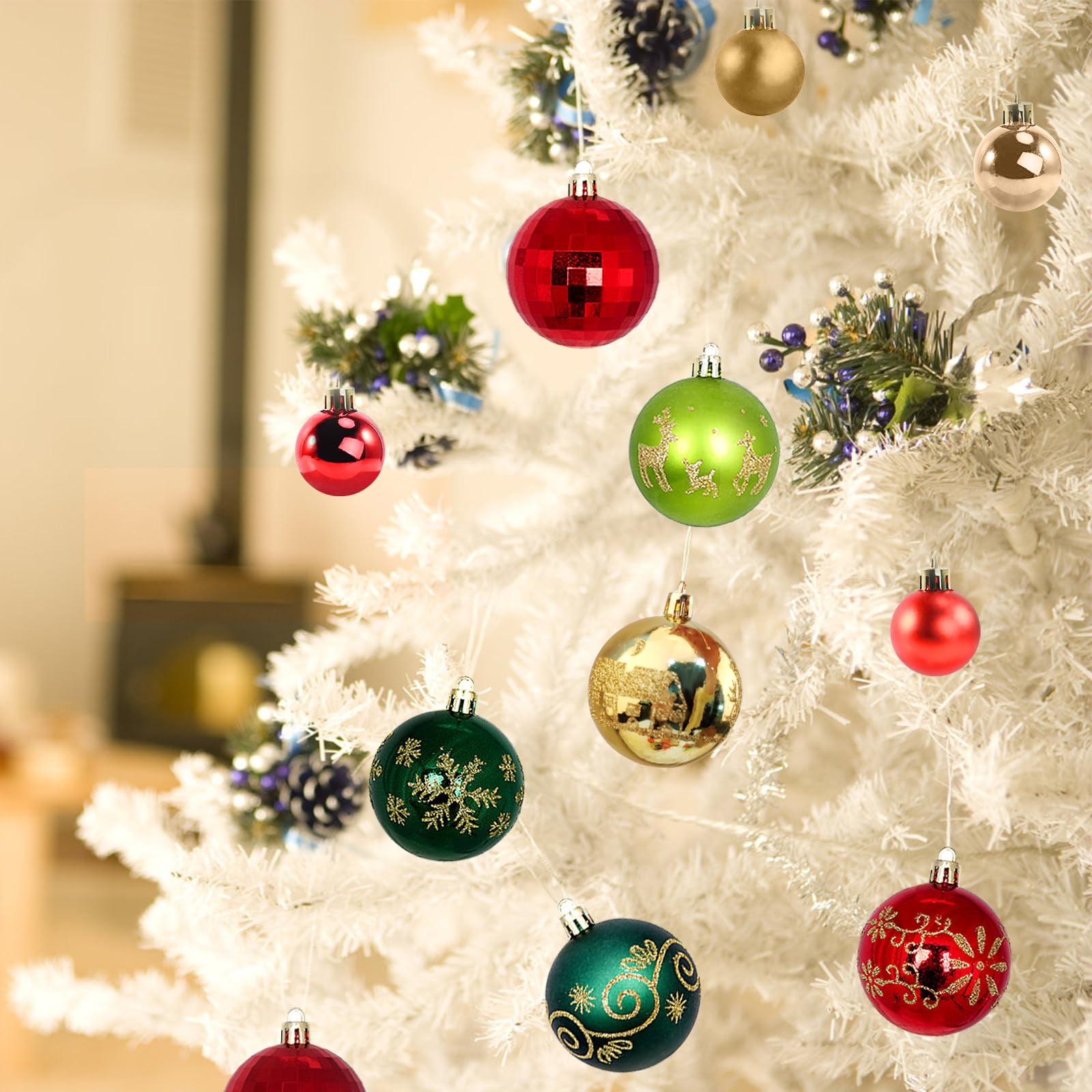 PayUSD Christmas Balls Ornaments for Christmas Decorations 44 pcs Xmas Christmas Tree Shatterproof Ornaments Set for Holiday Wedding Party Decoration (1.18"-2.36", Gold, Red, Green)
