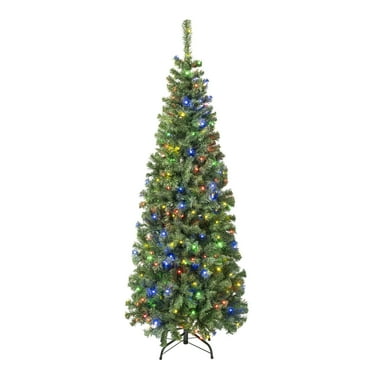 National Tree Company Pre-Lit Artificial Slim Christmas Tree, Green, Sagamore, 400 Mulitcolor LED Lights, Includes Stand, 6 Feet
